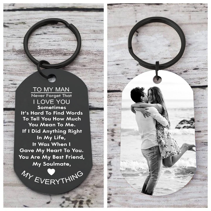 To My Love/Man Couple Keychain Custom Photo Stainless Steel Keyring Valentine's Day Gift for Couples-Jessemade AU
