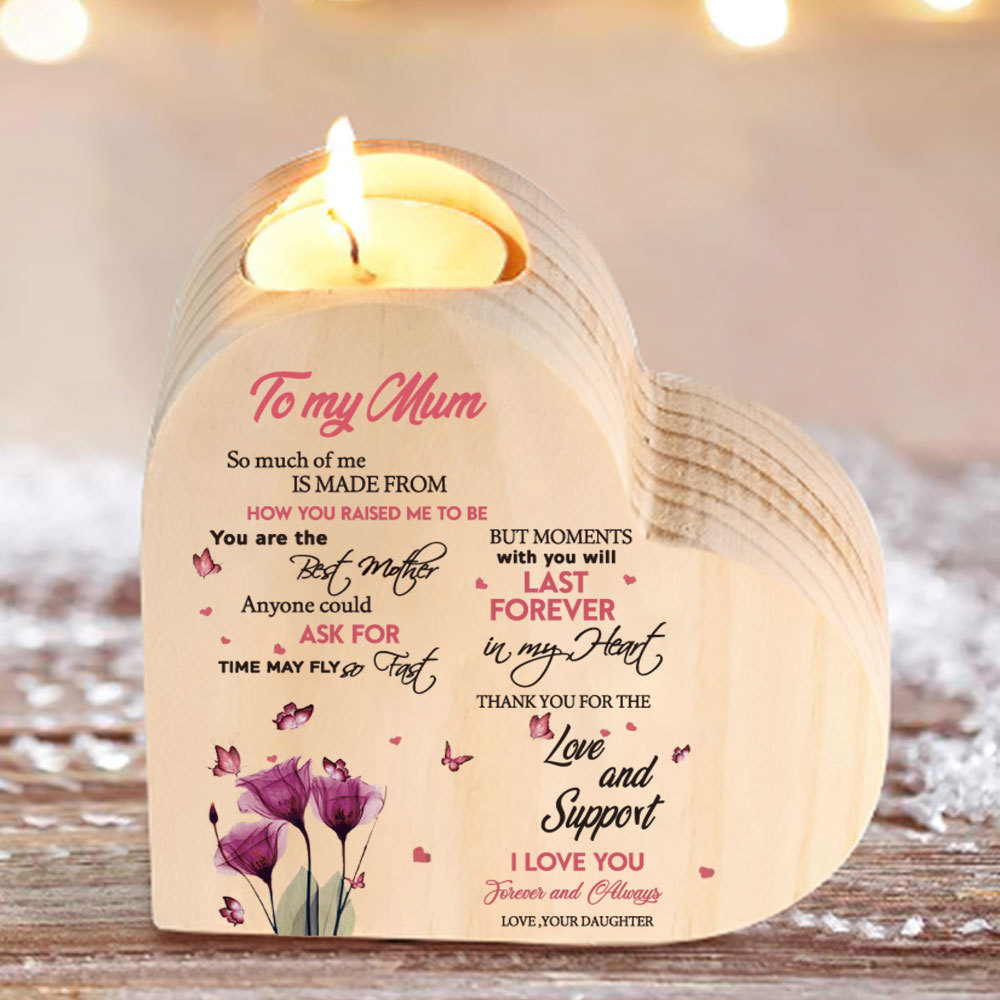 To My Mum-Wooden Heart Candle Holder Flower Candlesticks "last forever in my heart" Gifts For Mother-Jessemade AU