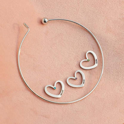 Personalised Heart Bangle With 3 Names and Birthstones Bangle Bracelet Mother's Day Gifts For women-Jessemade AU