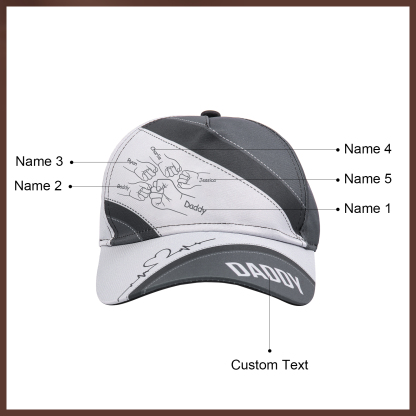 Personalised Fist Bump Classical Baseball Cap Custom 5 Names & 1 Text Snapback Adjustable Gift for Dad/Grandpa/Husband-Jessemade AU