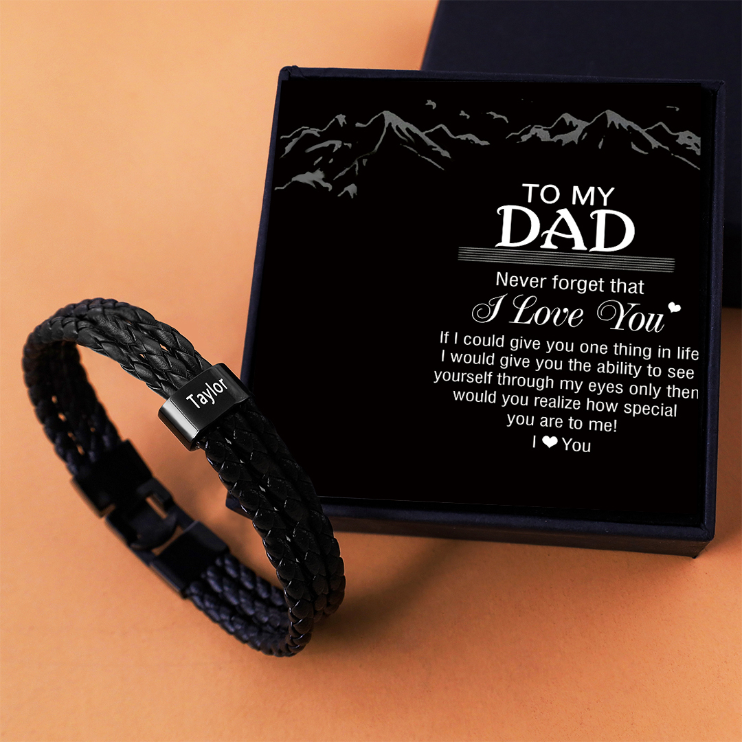 Personalizsed Braided Leather Bracelet Engraved 1 Name Men's Bracelet Gifts For Him-Jessemade AU
