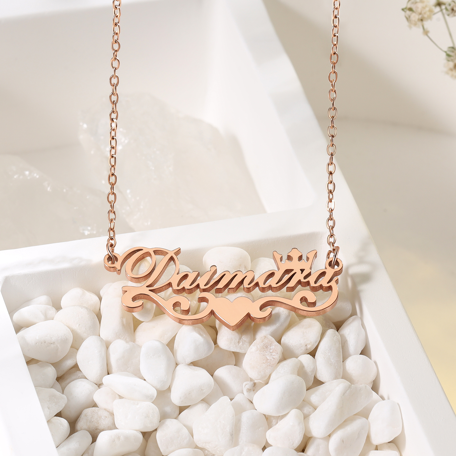 Crown Name Necklace Heart Personalised Name Necklaces Christmas Gift-Jessemade AU