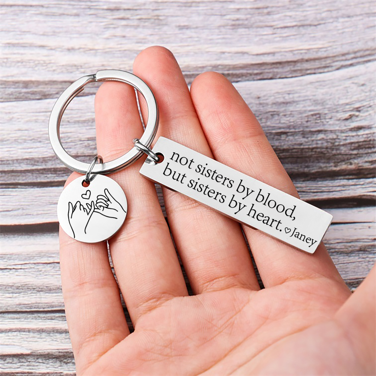 Custom Name Sister Keychain Pinky Swear Keyring "Not Sisters By Blood, But Sisters By Heart" Gift For Friend/Bestie-Jessemade AU