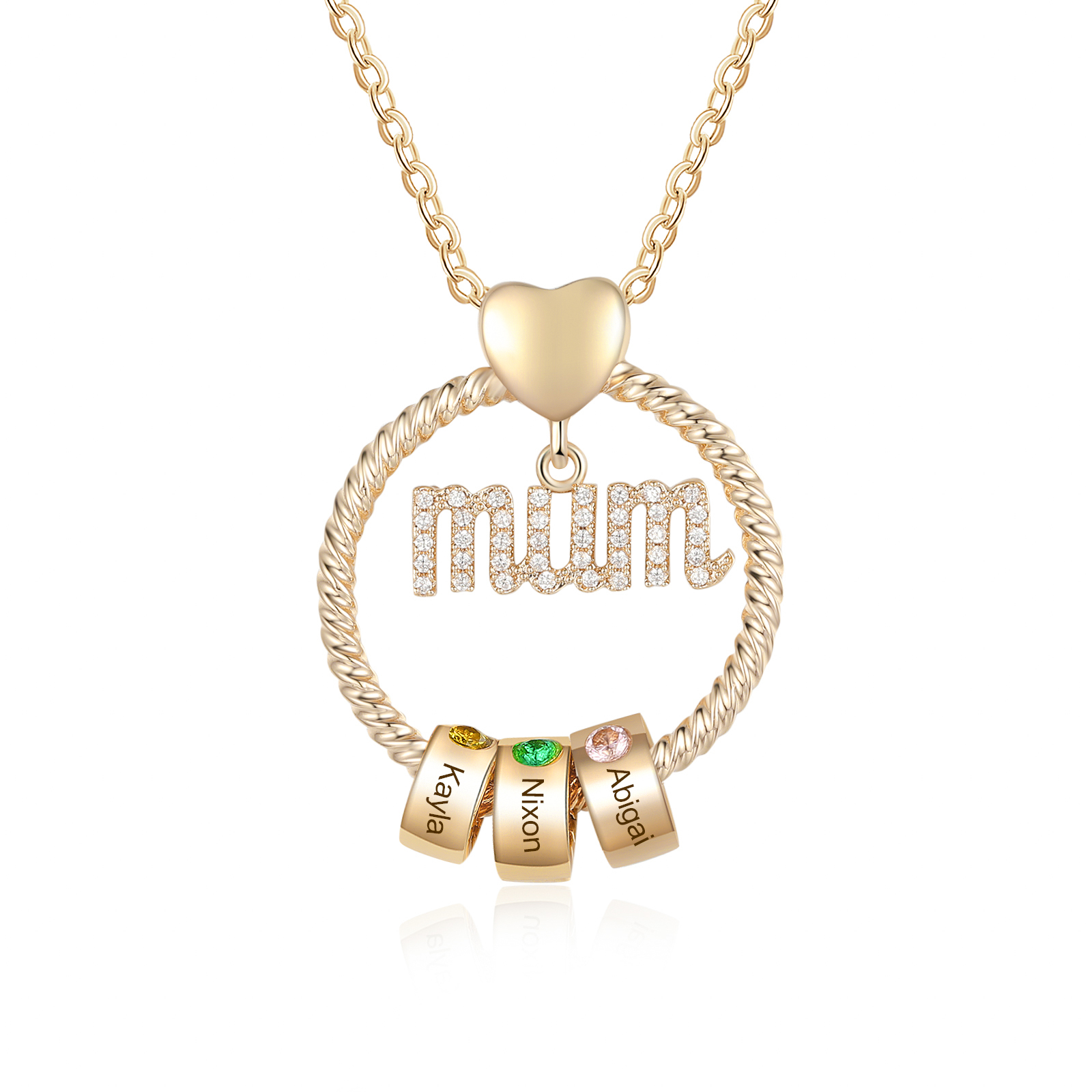 3 Names - Personalised Mum Circle Necklace Gift Set with Gift Box Custom Names & Birthstones Pendant Necklace Gift For Mum-Jessemade AU