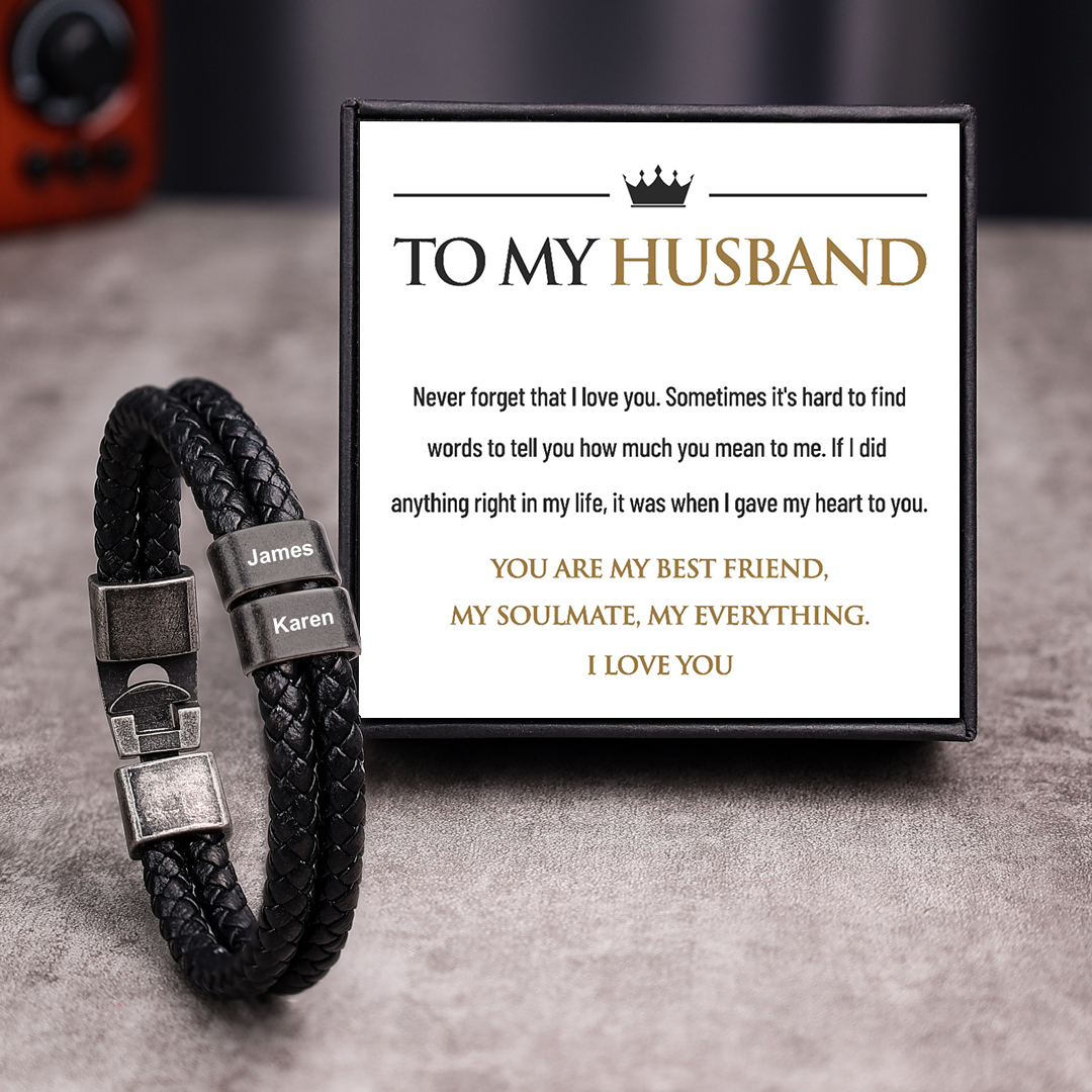 Personalised Men Leather Bracelet with 1 Name Beaded Wrap Bracelet Retro Style For Him-Jessemade AU