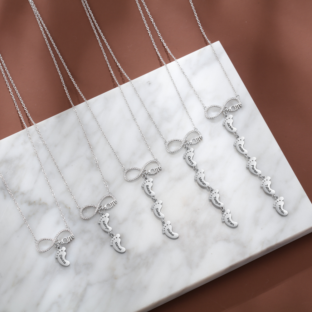 Mother's Day Gifts Personalised Infinity Baby Feet Mother Necklace Engraved 1 Names Necklace Gifts For Mom-Jessemade AU