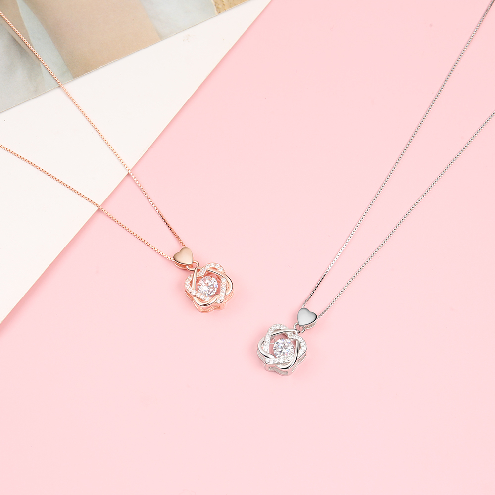 Valentine's Day Gifts 925 Sterling Silver Double Heart Dancing Necklace With Whole Rose Gift Box-Jessemade AU