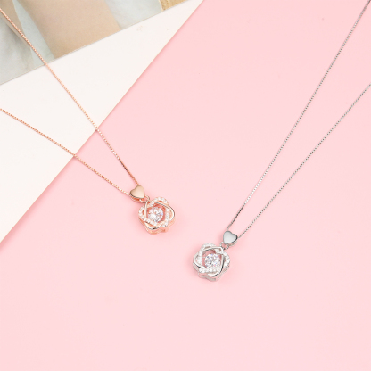 Valentine's Day Gifts 925 Sterling Silver Double Heart Dancing Necklace With Whole Rose Gift Box-Jessemade AU