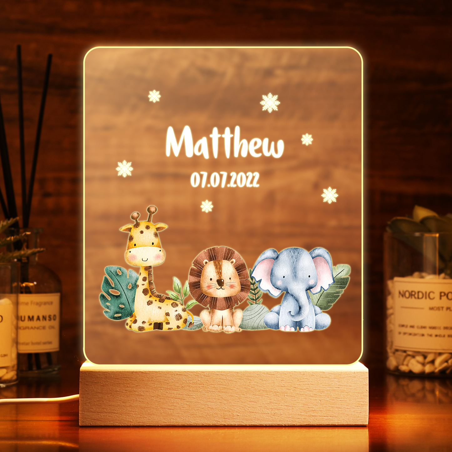 Animal Night Light Personalised Name Date Zoo LED Night Light Nursery Birthday Gifts For Children-Jessemade AU