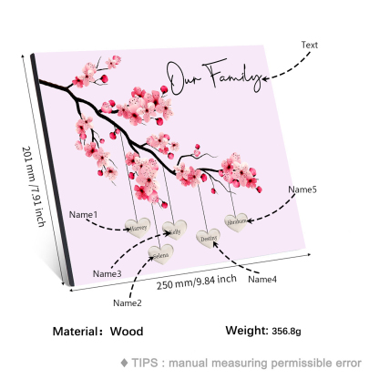 Personalised Plum Blossom Family Tree Picture Board Keepsake Wood Signs Photo Frame Engrave 5 Names-Jessemade AU