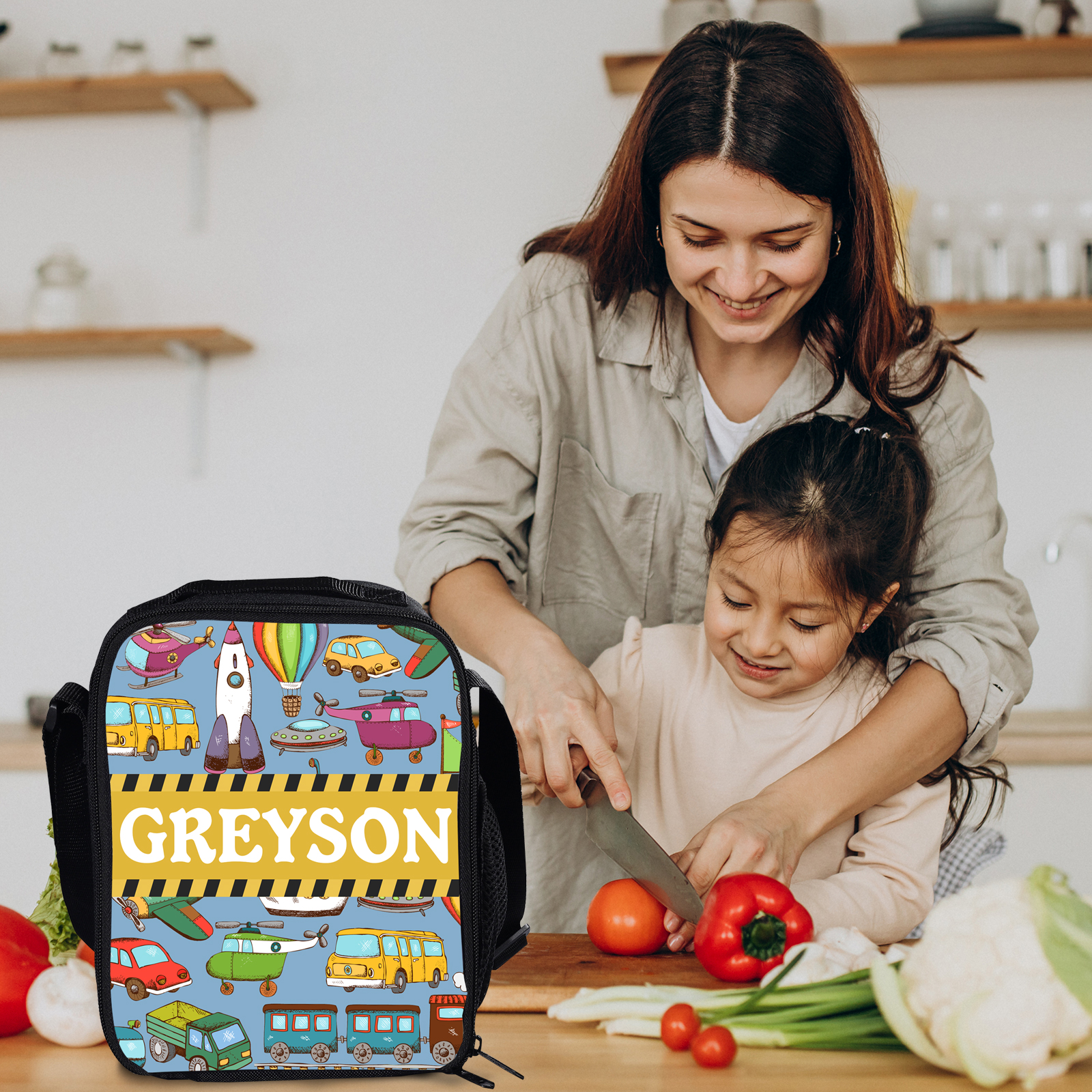 Custom Name Lunch Bag Personalised Cars Pattern Lunch Box Gifts for Kids-Jessemade AU