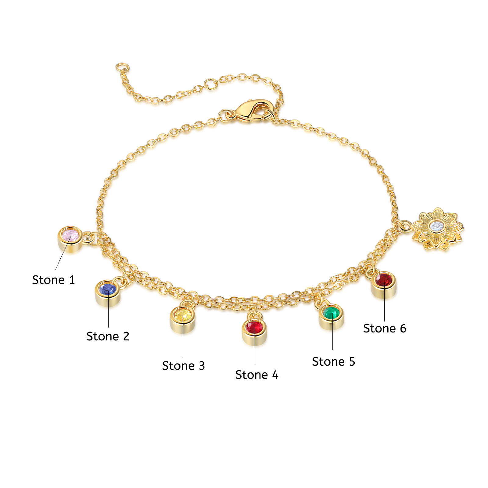Personalised Women's Bracelet Custom 6 Birthstones Bracelet Gold Adjustable Bracelet Mother's Day Gift for Her-Jessemade AU