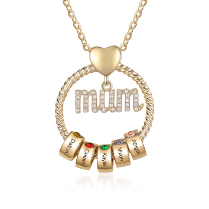 Personalised Circle Necklace With 5 Birthstones Pendant Engraved Names Gift For Mum-Jessemade AU