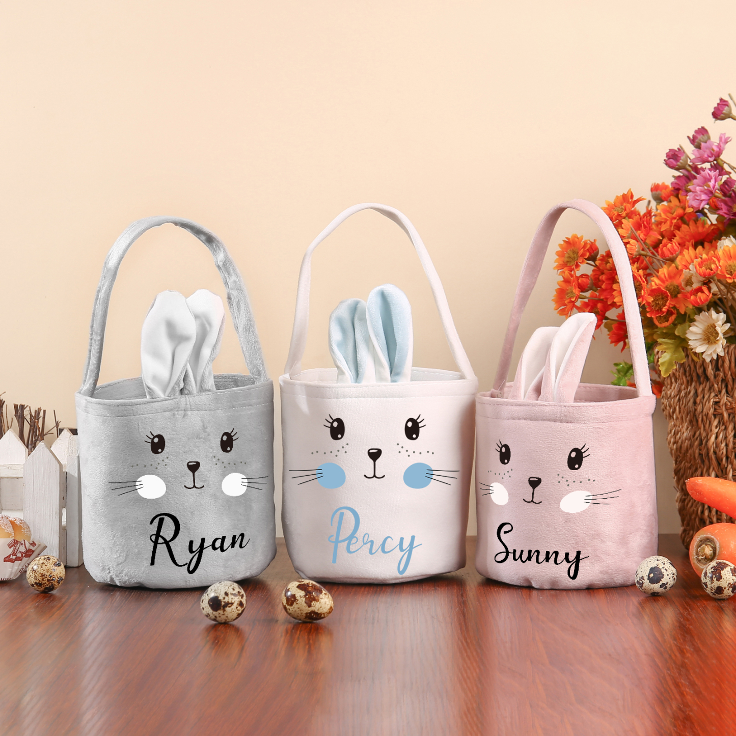 Personalised Bunny Tote Bag Custom Name Bucket Bag Bunny Basket Easter Gifts-Jessemade AU