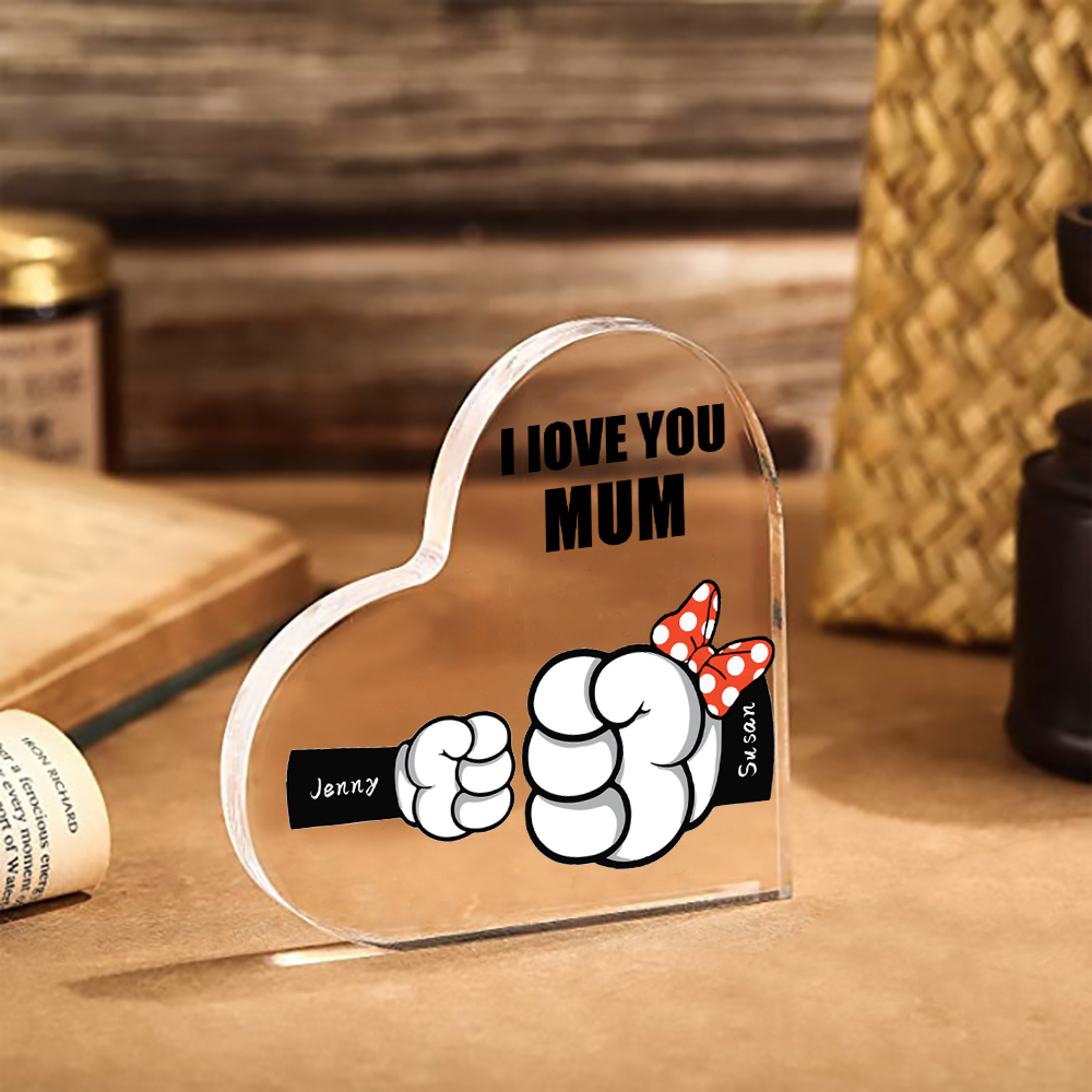 2 Names - Personalised Acrylic Heart Keepsake Custom Name & Text Fist Bump Ornaments Gifts for Family-Jessemade AU