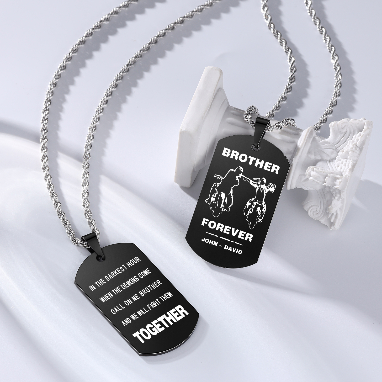 Brother Forever Dog Tag Necklace Personalised Black Double-sided Necklace Customised 2 Names Biker Necklace Gift to Brother-Jessemade AU
