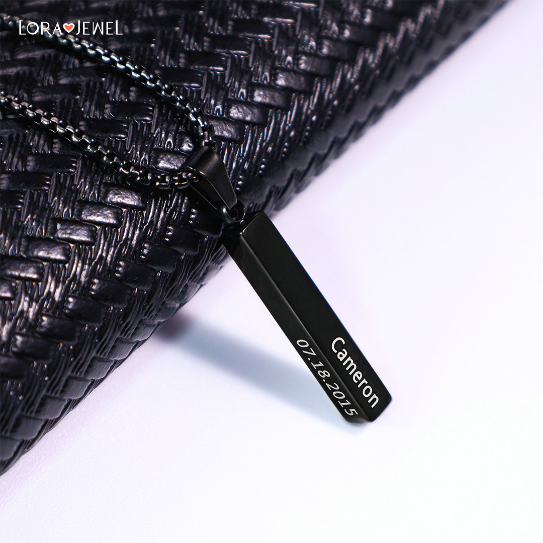 To My Dad Man Vertical Bar Necklace Personalised 4 Side 3D Bar Necklace Father's Day Gift-Jessemade AU