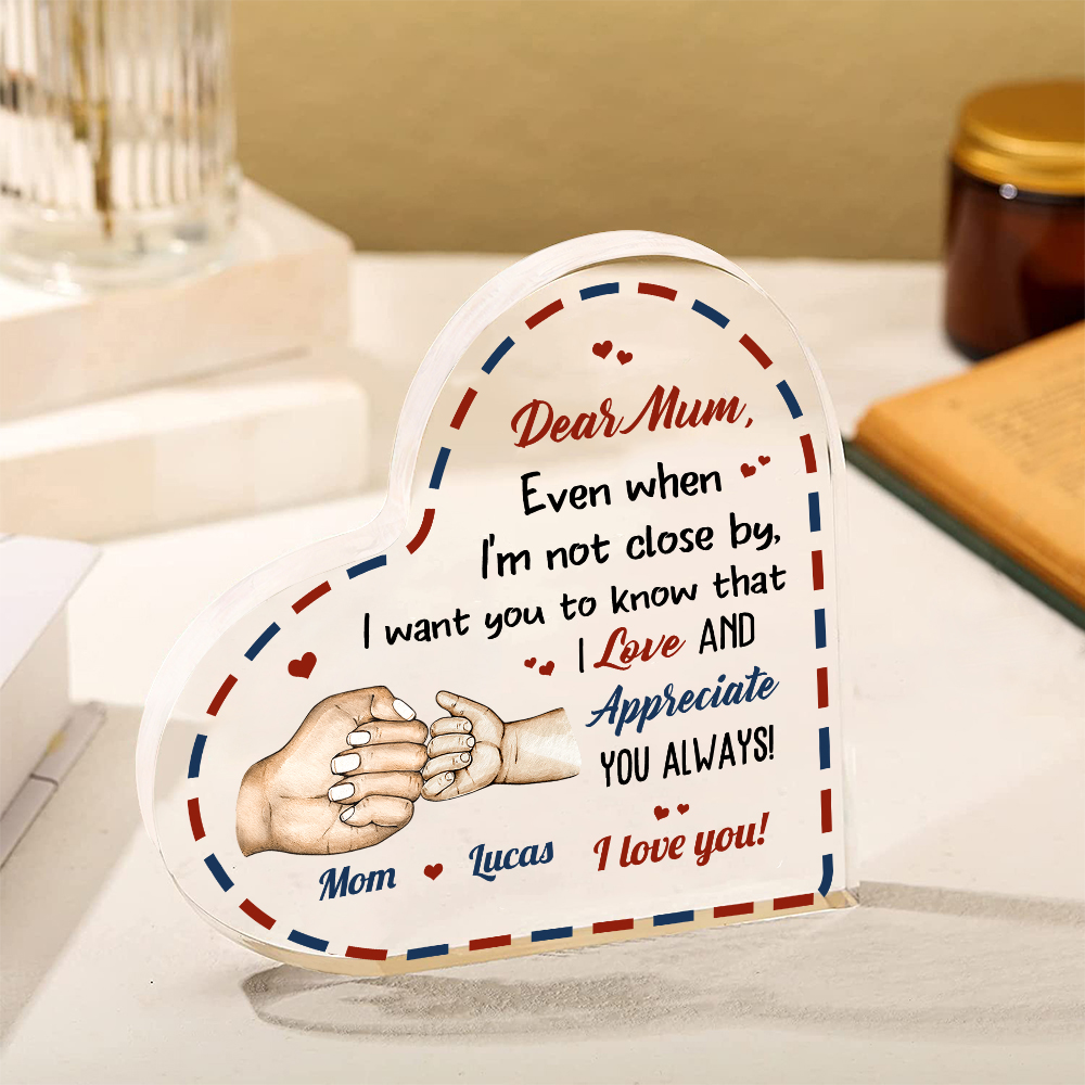 Dear Mum/Mom Personalised 2 Names Acrylic Heart Keepsake Fist Bump Ornaments - I Want You to Know That I Love and Appreciate You Always-Jessemade AU