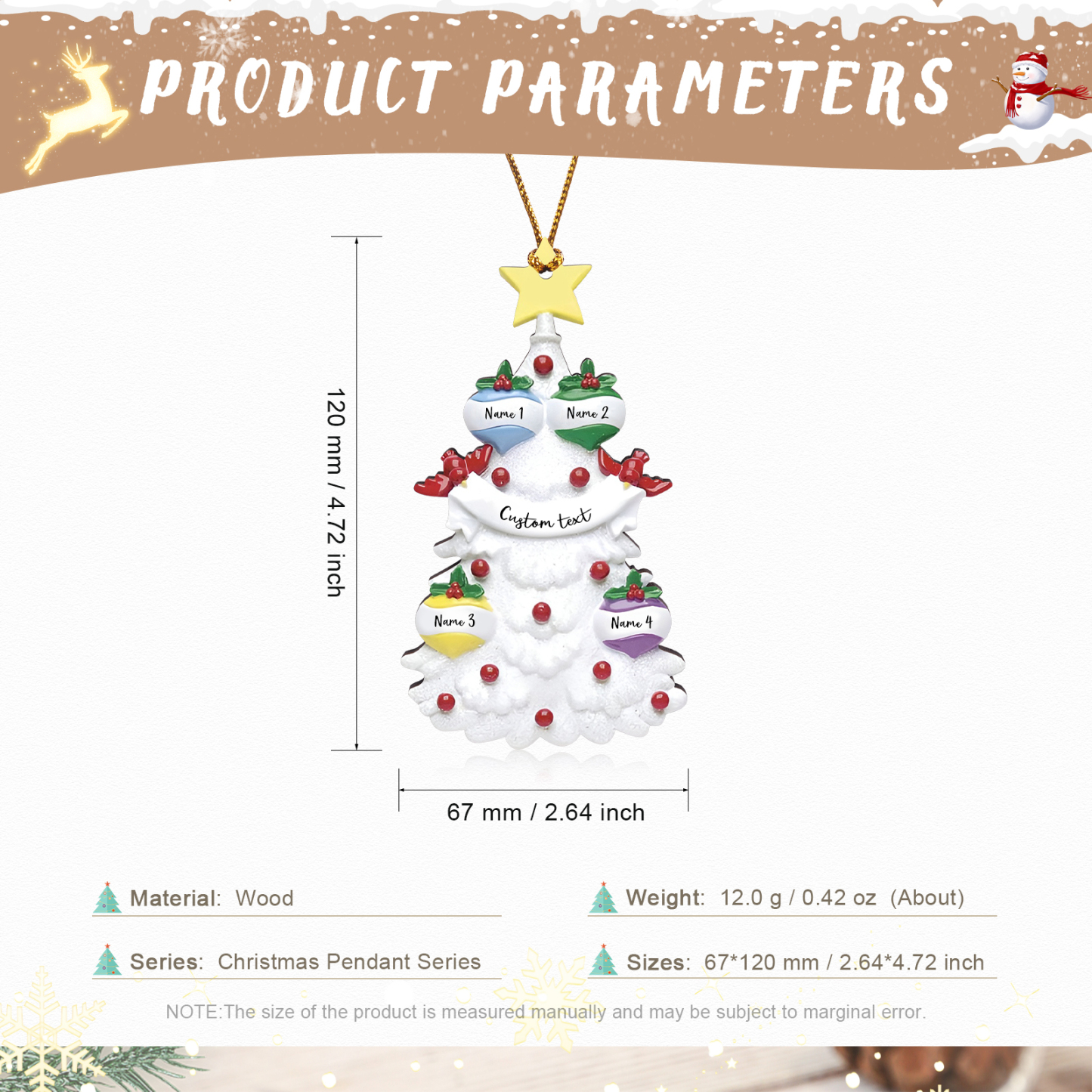 4 Names - Personalised Christmas Tree Ornament Customised Name & Text Wooden Hanging Ornaments Christmas Gift for Family-Jessemade AU