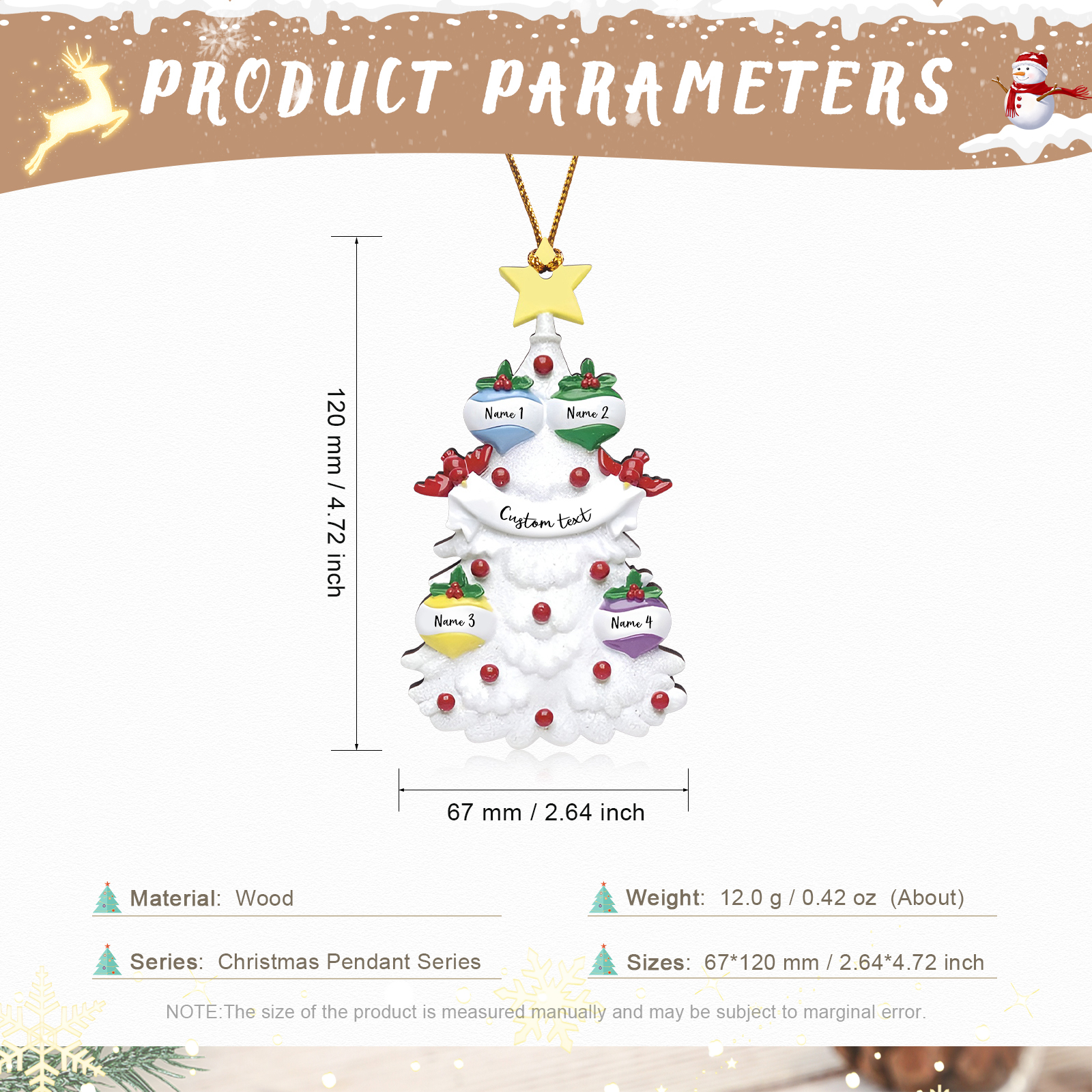 4 Names - Personalised Christmas Tree Ornament Customised Name & Text Wooden Hanging Ornaments Christmas Gift for Family-Jessemade AU