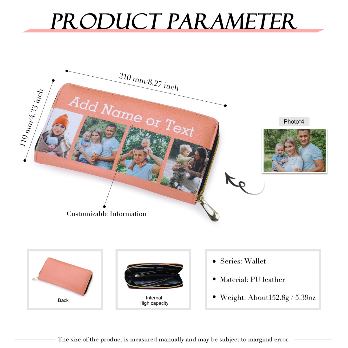 Long Purse Personalised Leather Wallet Engraved 4 Photos Zip Wallet Gifts for Her-Jessemade AU