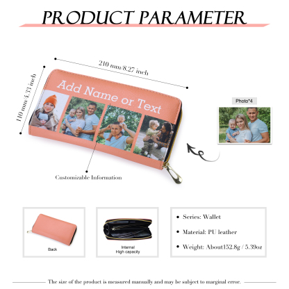 Long Purse Personalised Leather Wallet Engraved 4 Photos Zip Wallet Gifts for Her-Jessemade AU