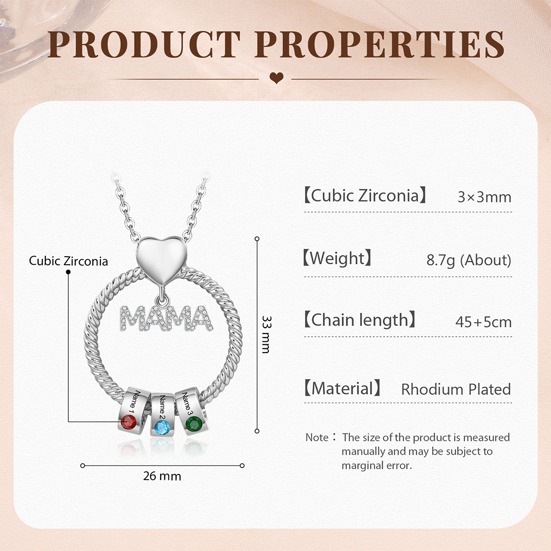 3 Names - Personalised Mama Circle Pendant Necklace Custom Names & Birthstones Necklace Mother's Day Gifts-Jessemade AU