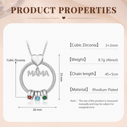 3 Names - Personalised Mama Circle Pendant Necklace Custom Names & Birthstones Necklace Mother's Day Gifts-Jessemade AU