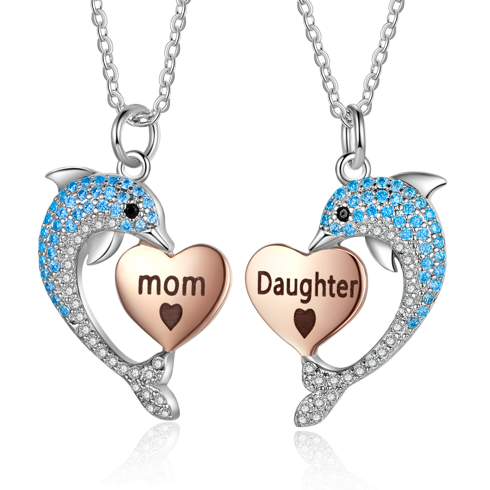 Mother & Daughter Friendship Necklace Personalised Dolphin Necklace With Heart Pendant Custom Names Gifts for Her-Jessemade AU