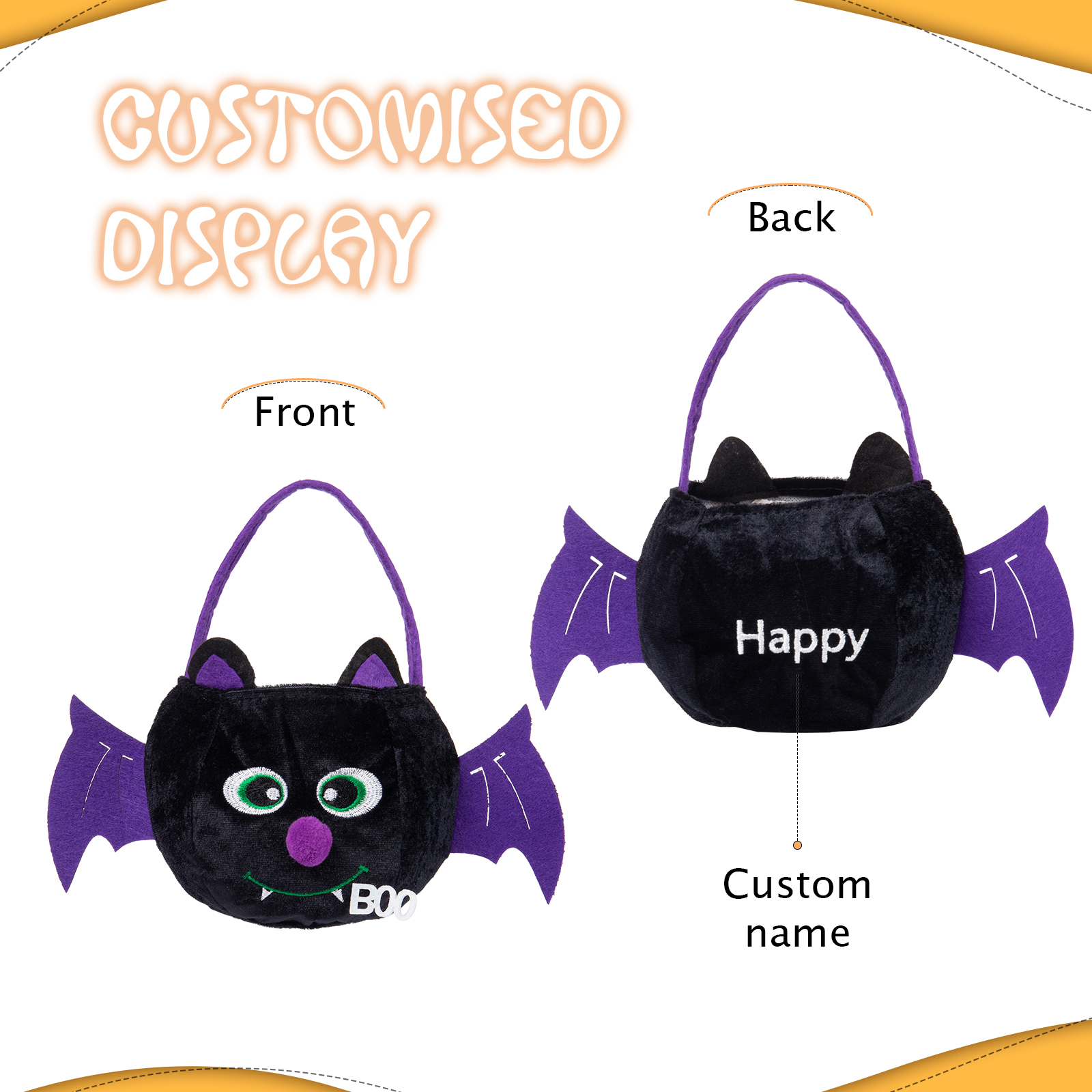 Halloween Tote Bag Custom 1 Name Pumpkin Tote Bag Halloween Candy Bag for Kids-Jessemade AU