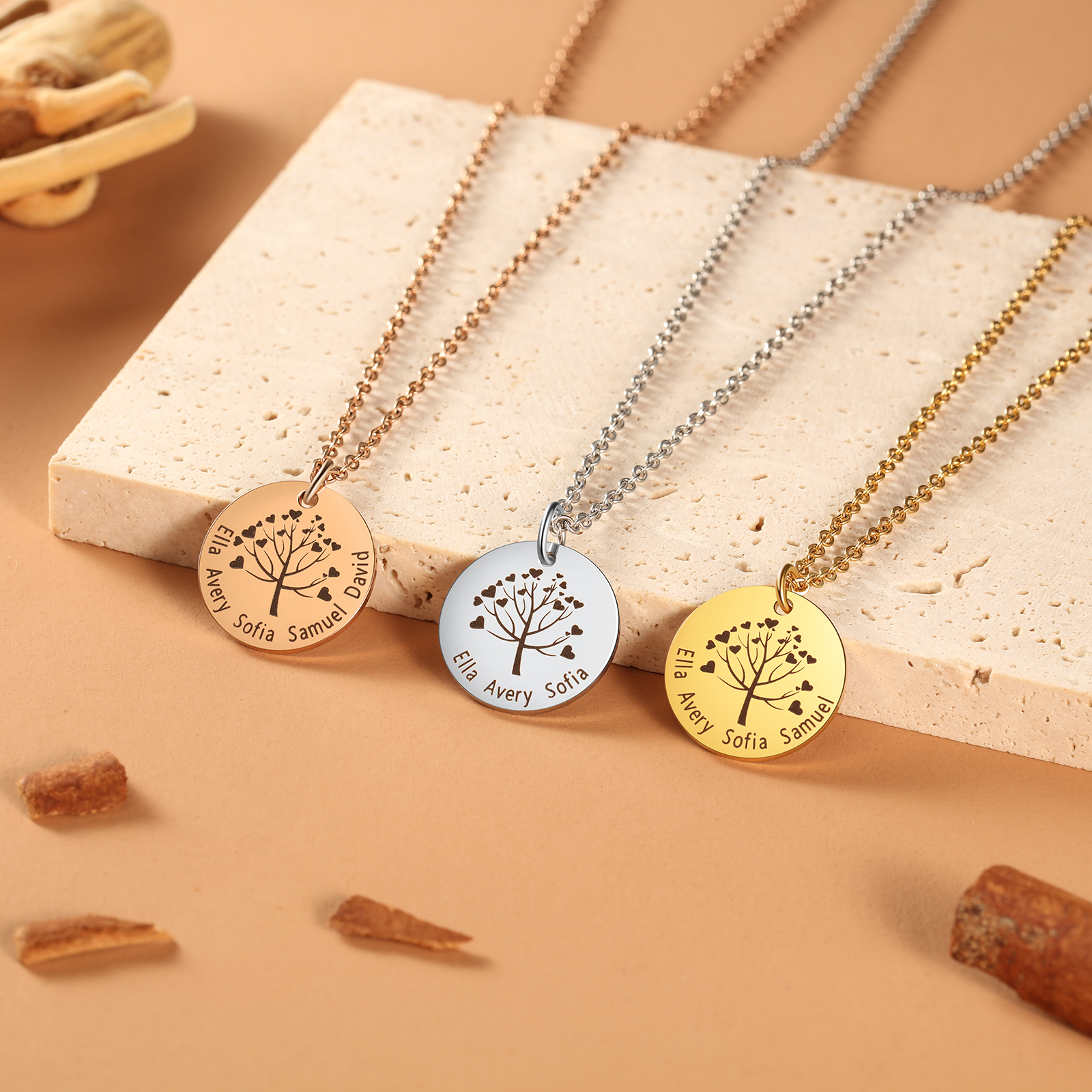 Personalised 3 Names Women's Tree Necklace-Jessemade AU