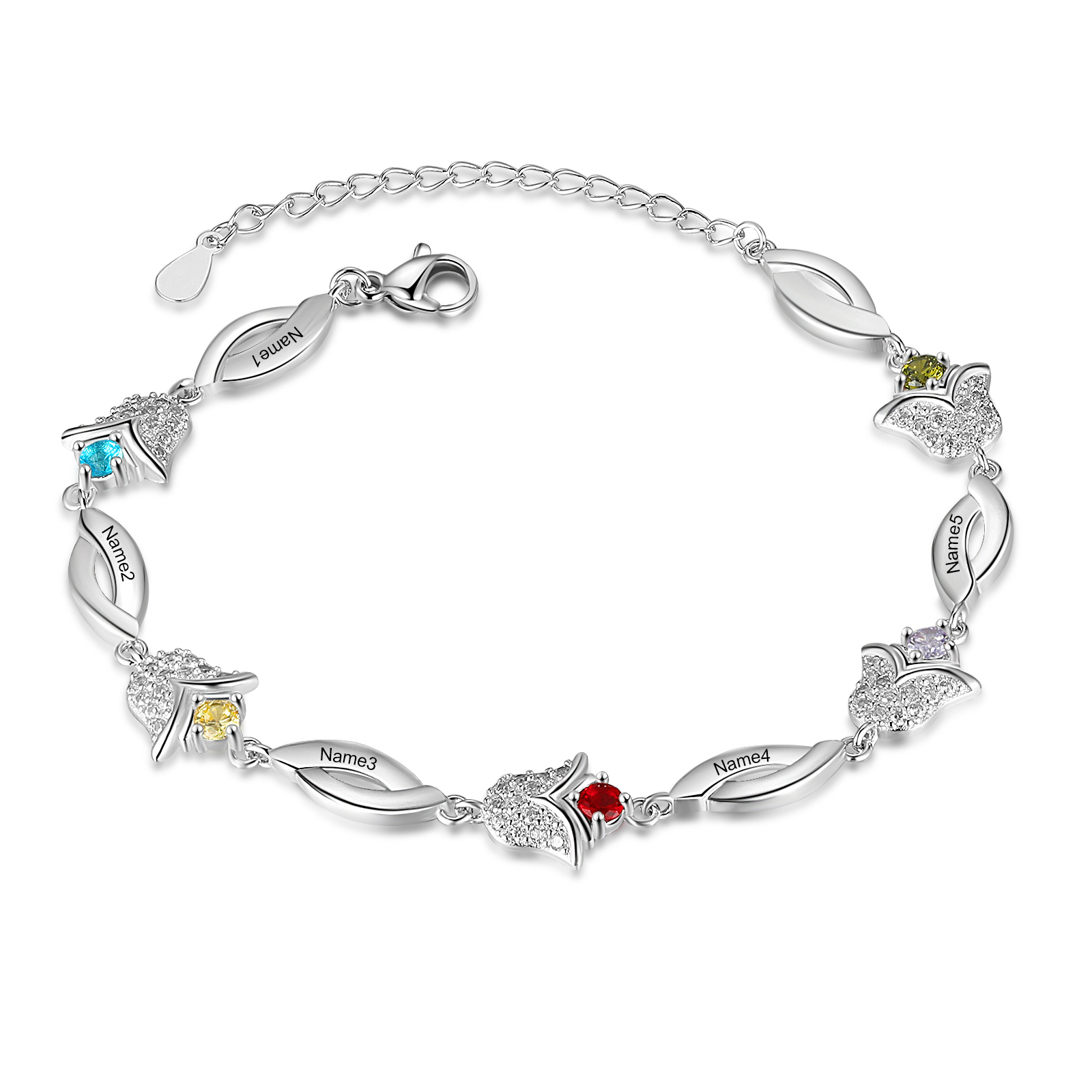 Flowers Series Personalised Tulip Bracelet With 5 Birthstone Engraved Names Flowers Charm Gifts For Her-Jessemade AU