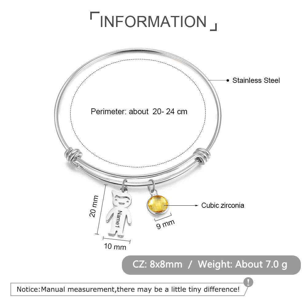 Bangle Bracelet with Kids Charms 1 Birthstone Rose Box Set-Jessemade AU