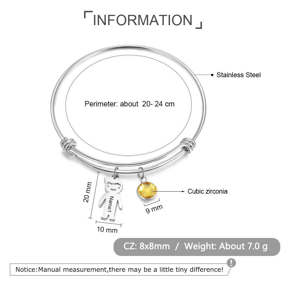 Bangle Bracelet with Kids Charms 1 Birthstone Rose Box Set-Jessemade AU