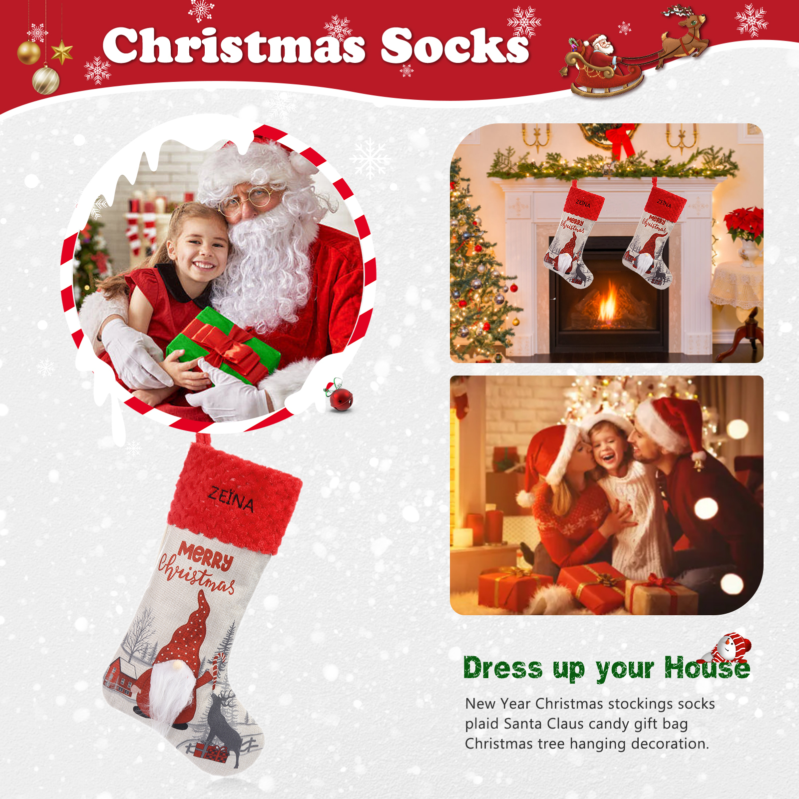 Personalised Christmas Stocking Ornaments Custom 1 Name Santa Claus Socks Gifts for Family Friends-Jessemade AU