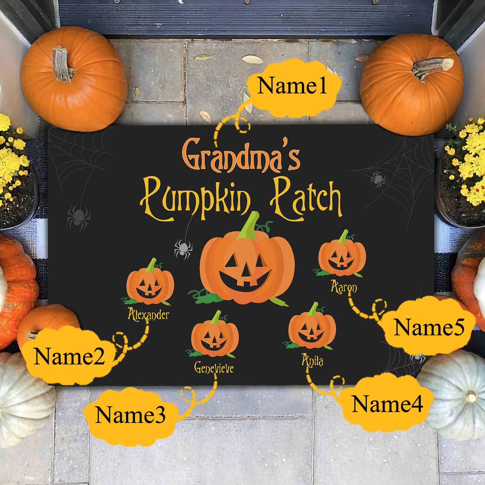 Personalised Halloween Doormat Custom 5 Names Pumpkin Doormat Home Decor - Grandma's Pumpkin Patch-Jessemade AU