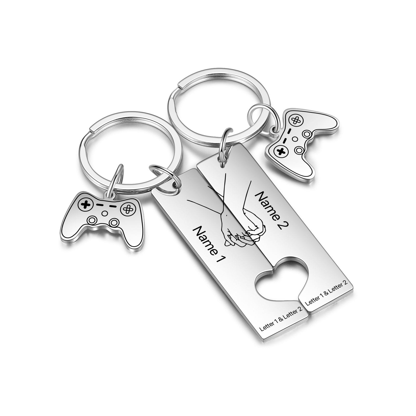 Personalised Couple Keychain Hand in Hand Custom 2 Names & 2 Letters Keyring Game Console Valentine's Day Gift for Him/Her-Jessemade AU