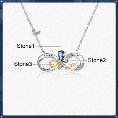 Personalised Infinity Butterfly Necklace With 3 Birthstones Engraved Names Gift For Women-Jessemade AU