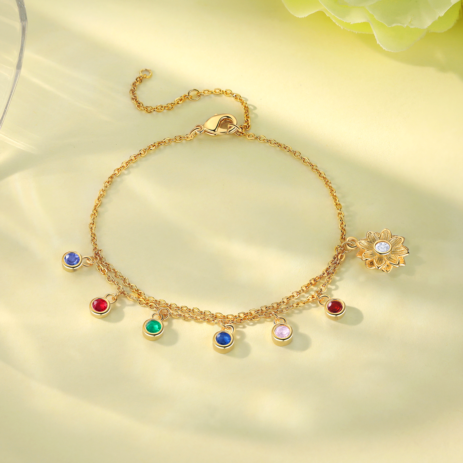 Personalised Women's Anklet Custom 6 Birthstones Anklet Gold Adjustable Anklet Birthday Gift for Her-Jessemade AU