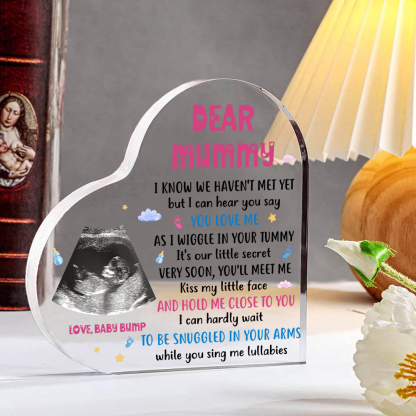Dear Mummy/Mommy Personalised Photo Acrylic Heart Keepsake Custom Text Ornaments -  I Know We Haven't Met Yet, But I Can Hear You Say You Love Me-Jessemade AU