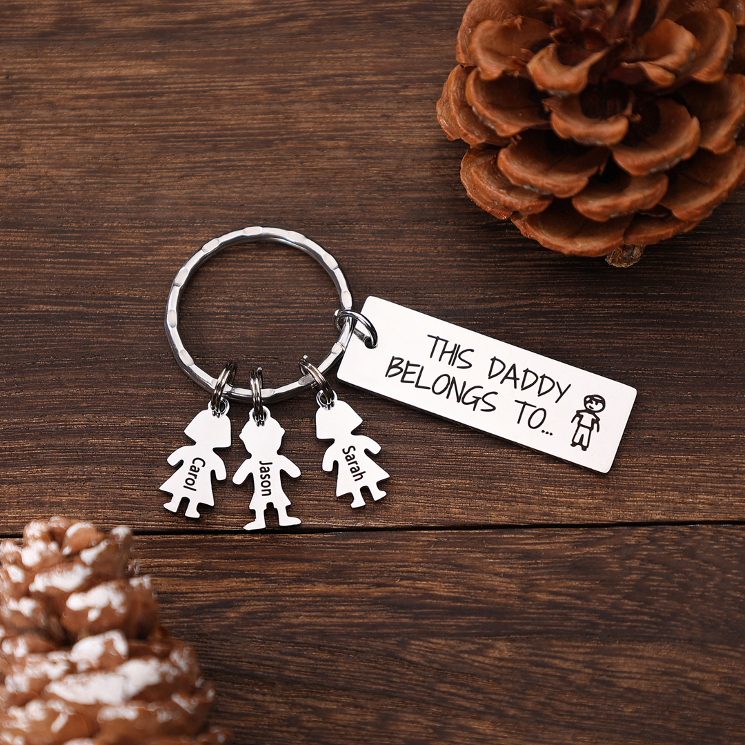 Personalised Keychain with 2 Kid Charms Father's Day Gift "This Daddy Belongs To" Custom Family Keyring-Jessemade AU