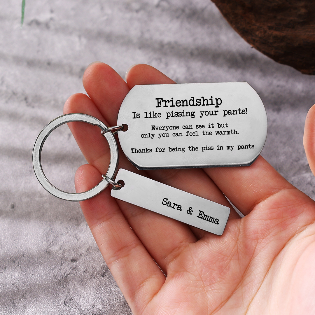 Personalised 2 Names Friendship Keychain "Thanks For Being The Piss In My Pants"-Jessemade AU