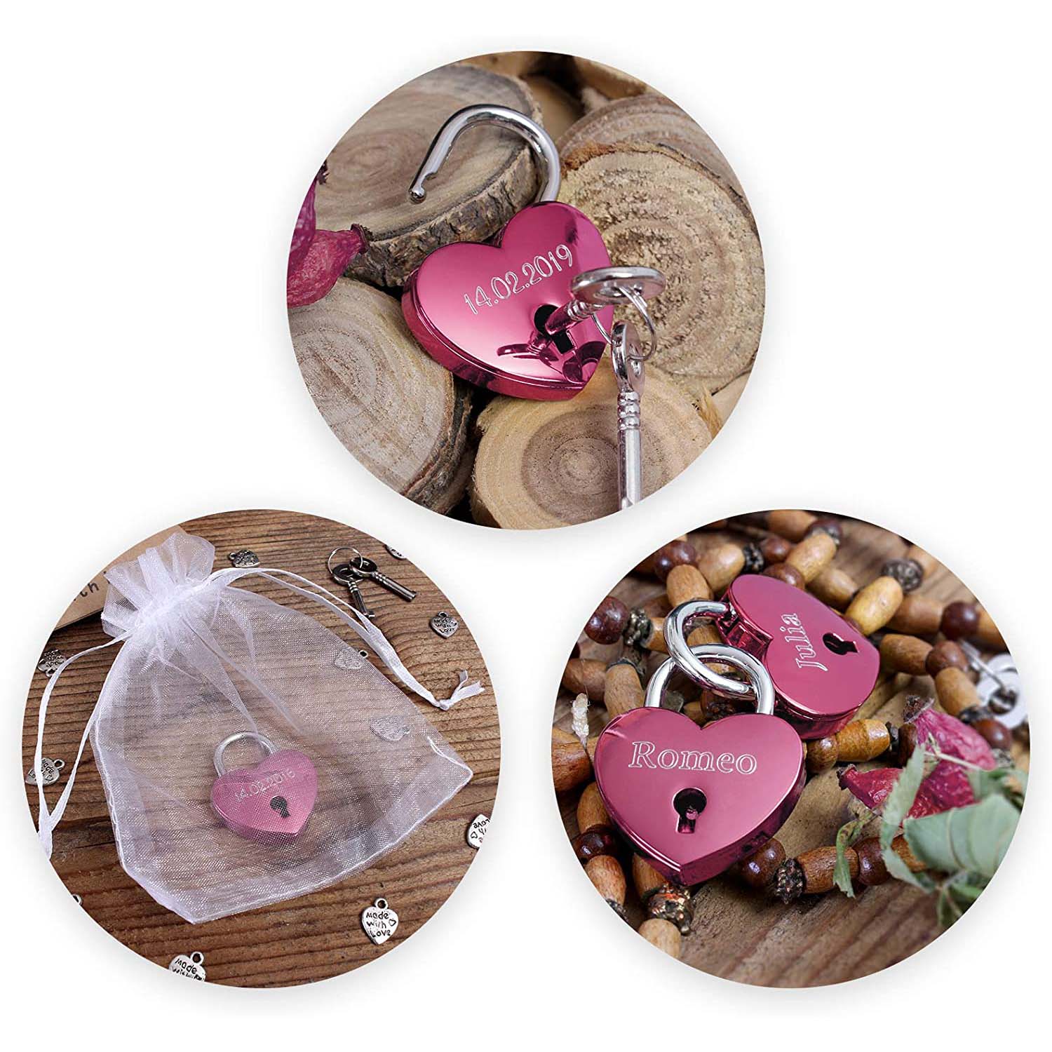 Personalised Heart Engraved Love Lock Custom Names Padlocks Gifts For Couple-Jessemade AU