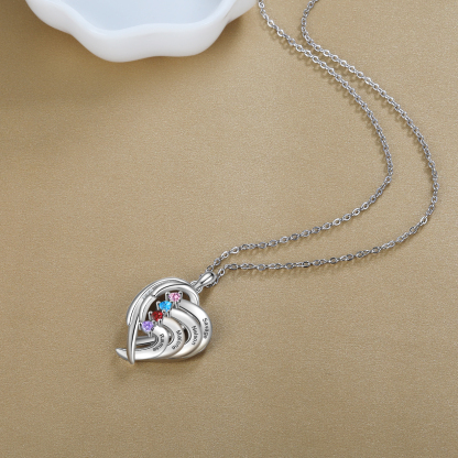 Personalised Heart Wings Necklace With 4 Birthstones Custom Names Necklace Gift For Her-Jessemade AU