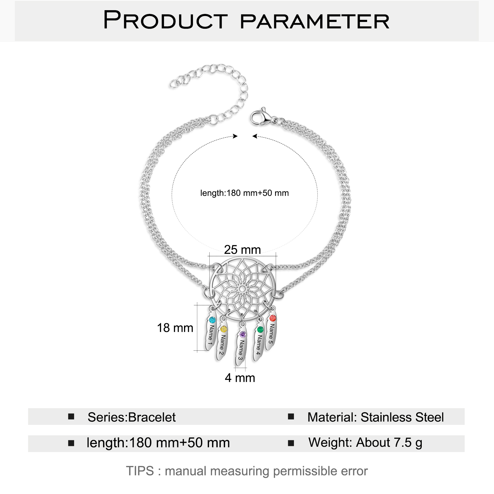 Personalised Dream Catcher Necklace With 5 Birthstones Engraved Names Gift For Women-Jessemade AU