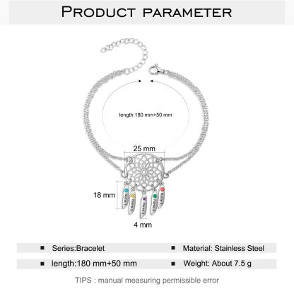Personalised Dream Catcher Necklace With 5 Birthstones Engraved Names Gift For Women-Jessemade AU