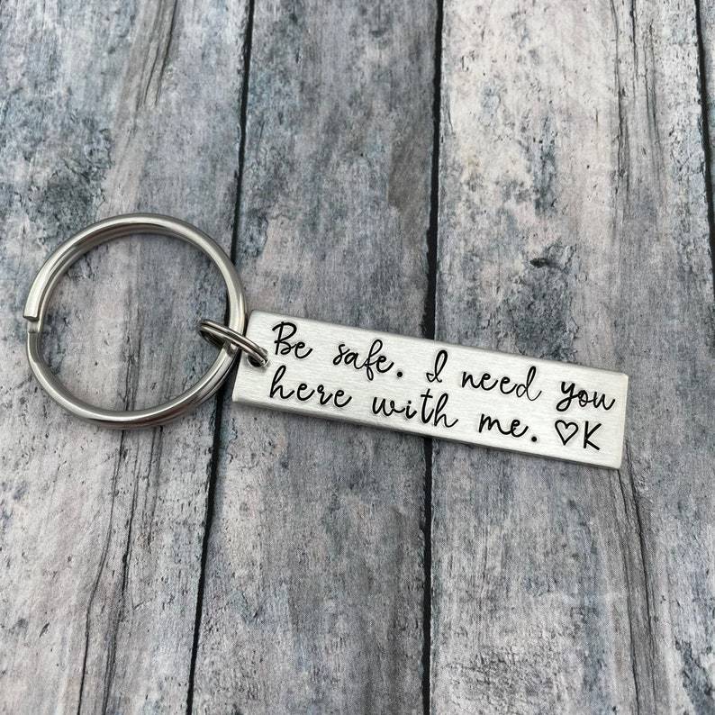 Be Safe I Need You Here With Me Keychain Custom Initial Couple Keychain-Jessemade AU