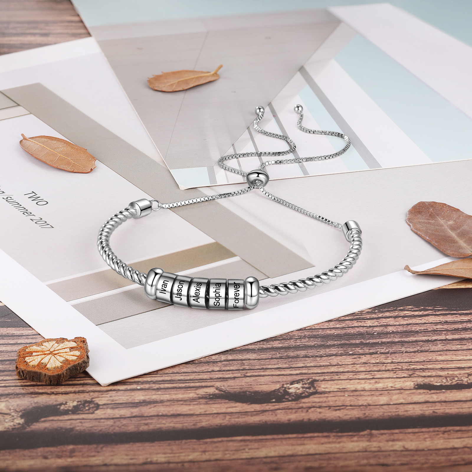 Personalised 5 Names Women's Bracelet With Beads-Jessemade AU