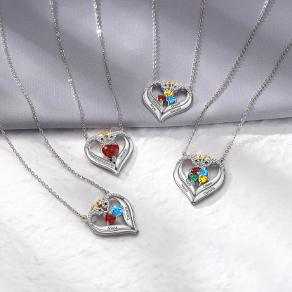 Personalised Heart Swan Necklace With 4 Birthstones Engraved Names Necklace Gifts For Her-Jessemade AU