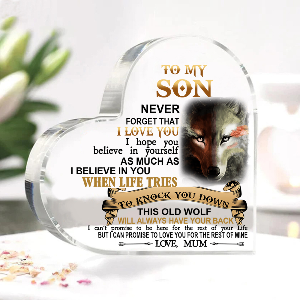 To My Son Acrylic Heart Keepsake Mum to Son Heart Ornament - This Old Wolf Will Always Have Your Back-Jessemade AU